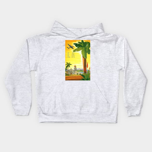 Vintage Travel Poster, a Mission in Los Angeles, California Kids Hoodie by MasterpieceCafe